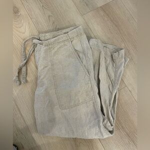 Beige Cropped Linen Pants